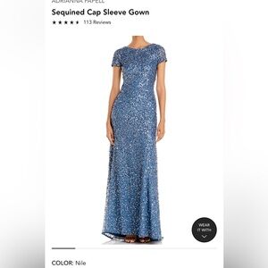 Adrianna Papell Sequined Cap Sleeve Gown 6